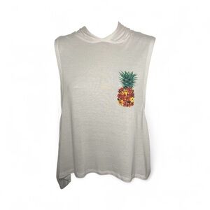 Popular Basics White Muscle Tee with Pineapple Design